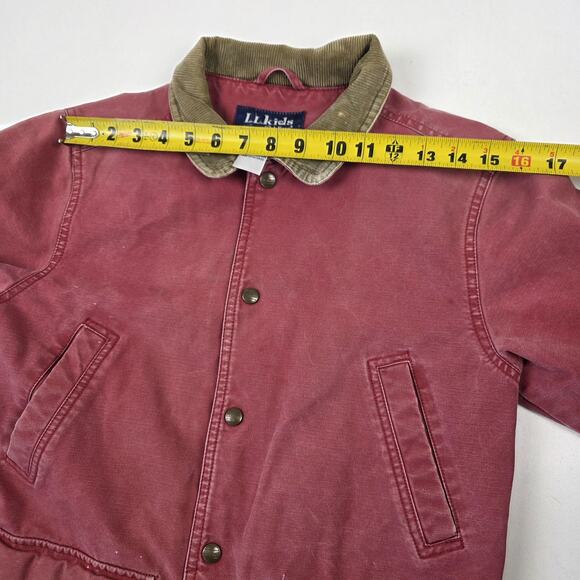VTG L.L.Bean L.L.kids Jacket Youth Medium 10-12 Red Corduroy Collar Chore Coat - Picture 7 of 11